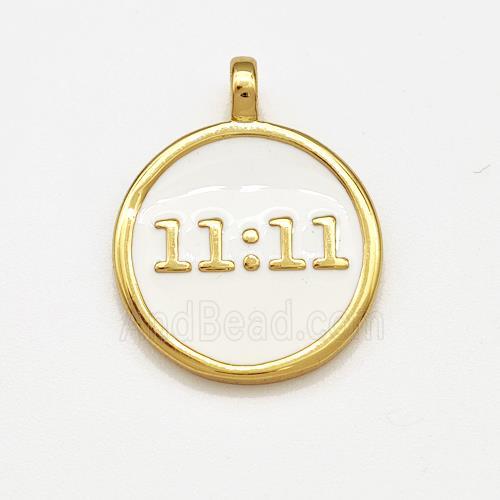 Copper Circle Pendant Double Eleven White Enamel Gold Plated