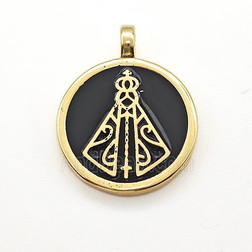 Copper Circle Pendant Black Enamel Gold Plated