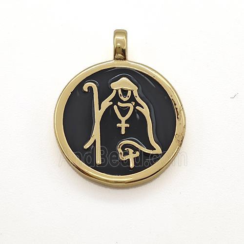 Copper Circle Pendant Jesus Black Enamel Gold Plated