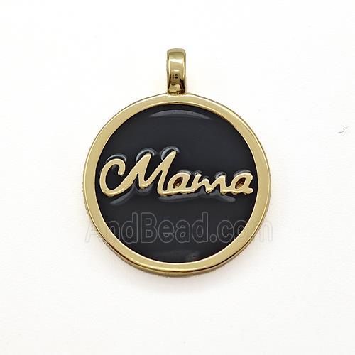 Copper Circle Pendant Mama Black Enamel Gold Plated