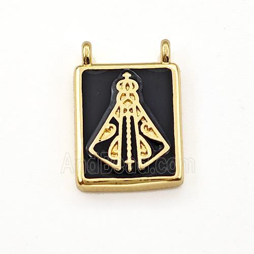 Copper Rectangle Pendant Black Enamel 2loops Gold Plated