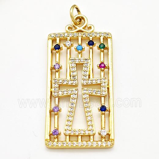Copper Rectangle Pendant Pave Zircon Cross Gold Plated