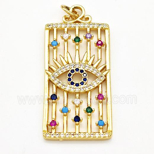 Copper Rectangle Pendant Pave Zircon Eye Gold Plated