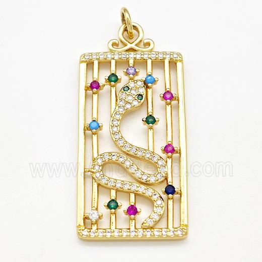 Copper Rectangle Pendant Pave Zircon Snake Gold Plated