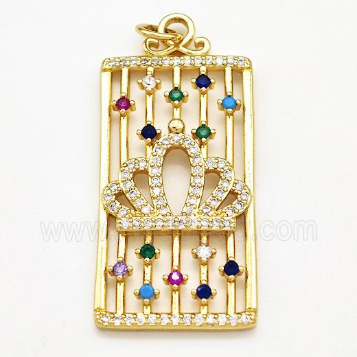 Copper Rectangle Pendant Pave Zircon Crown Gold Plated