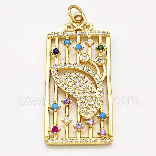 Copper Rectangle Pendant Pave Zircon Gold Plated