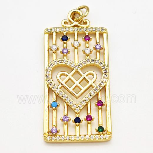 Copper Rectangle Pendant Pave Zircon Heart Gold Plated