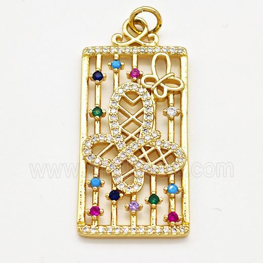 Copper Rectangle Pendant Pave Zircon Butterfly Gold Plated
