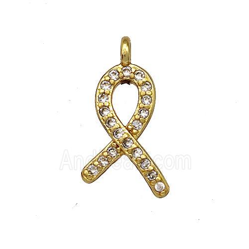 Awareness Ribbon Charms Copper Pendant Micro Pave Zirconia Gold Plated
