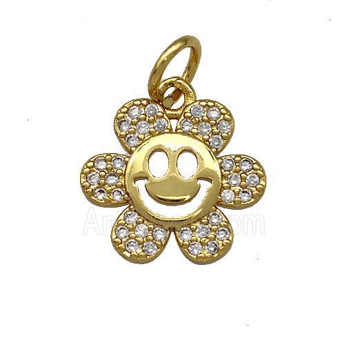 Sunflower Charms Copper Pendant Micro Pave Zirconia Gold Plated