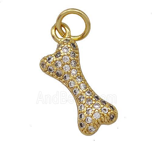 Dog Bone Charms Copper Pendant Micro Pave Zirconia Gold Plated