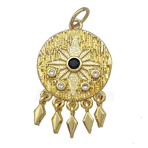 Dream Catcher Charms Copper Circle Pendant Pave Zircon Gold Plated