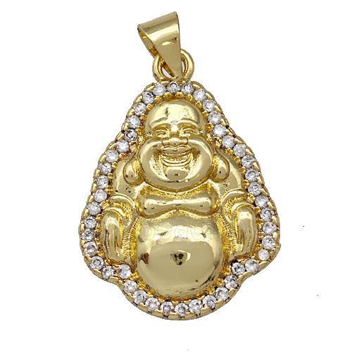 Copper Buddha Charms Pendant Micro Pave Zirconia Gold Plated