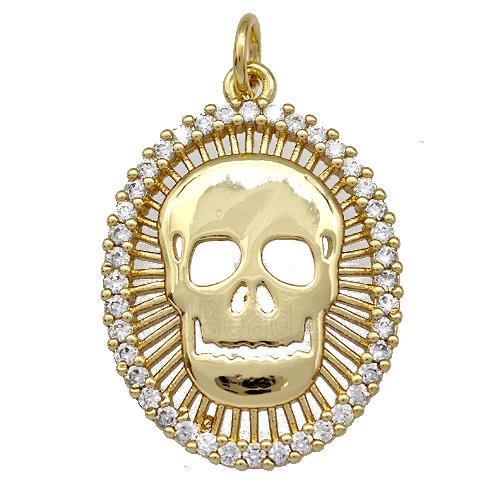 Skull Charms Copper Pendant Micro Pave Zirconia Gold Plated