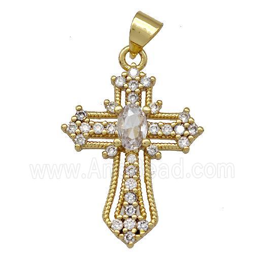 Copper Cross Pendant Micro Pave Zirconia Gold Plated