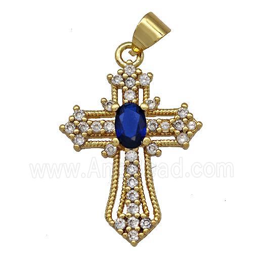 Copper Cross Pendant Micro Pave Zirconia Gold Plated