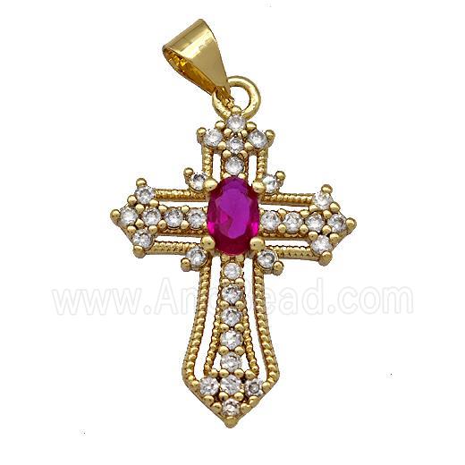Copper Cross Pendant Micro Pave Zirconia Gold Plated