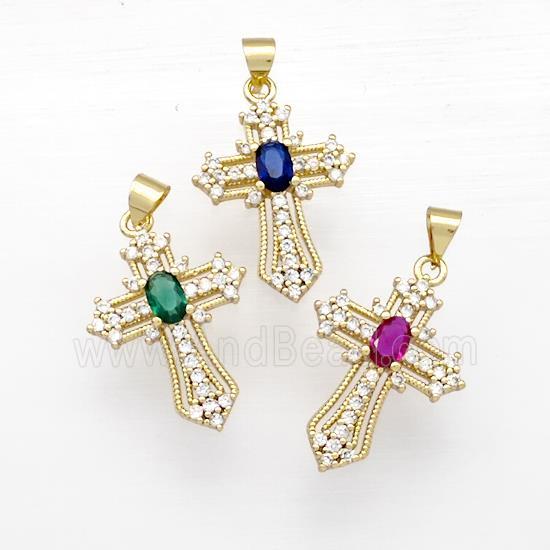 Copper Cross Pendant Micro Pave Zirconia Gold Plated Mixed