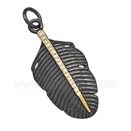 Copper Leaf Pendant Pave Zircon Black Plated