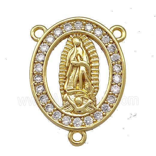 Virgin Mary Charms Copper Oval Pendant Pave Zircon 3loops Gold Plated