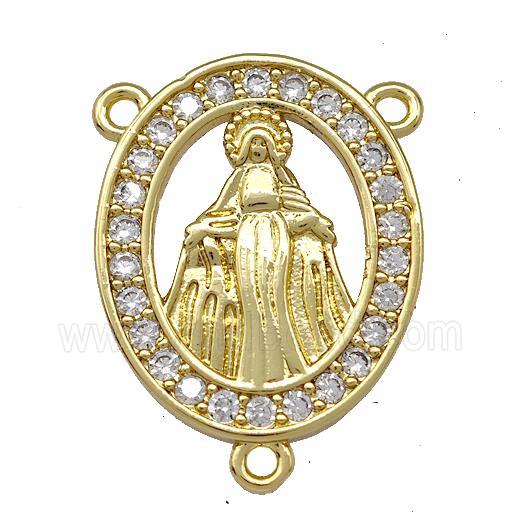 Virgin Mary Charms Copper Oval Pendant Pave Zircon 3loops Gold Plated