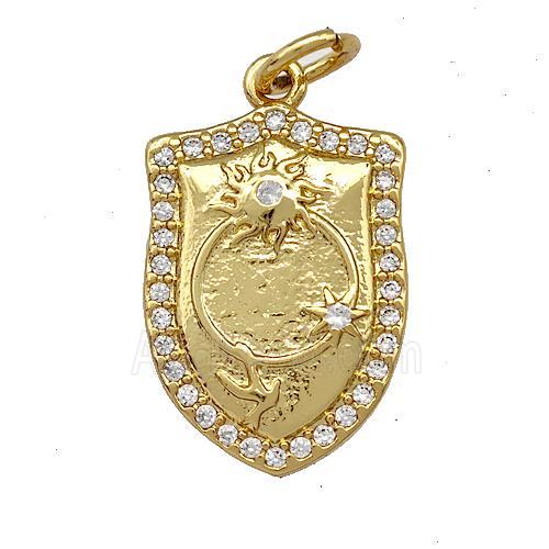 Shield Charms Copper Pendant Pave Zircon Sun Star Gold Plated