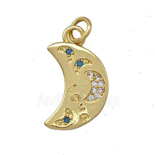 Copper Moon Pendant Micro Pave Zirconia Gold Plated