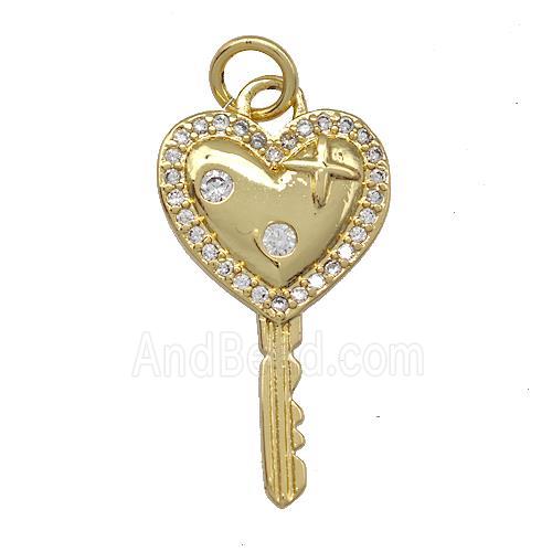 Copper Key Charms Pendant Pave Zirconia Gold Plated