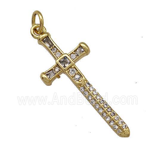 Copper Sword Pendant Pave Zircon Gold Plated