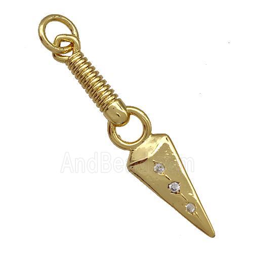 Copper Dagger Pendant Pave Zircon Gold Plated