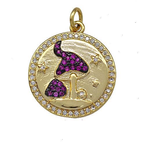 Copper Mushroom Charms Pendant Pave Zircon Circle Gold Plated