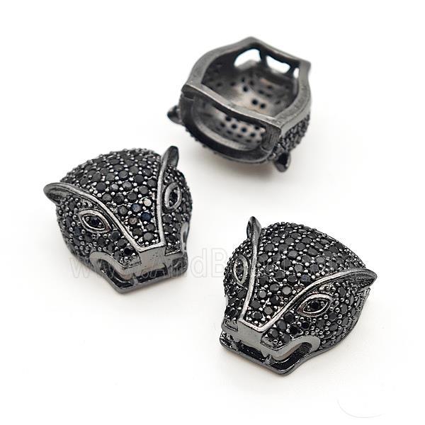 Copper Leopard Head Beads Pave Zircon Black Plated