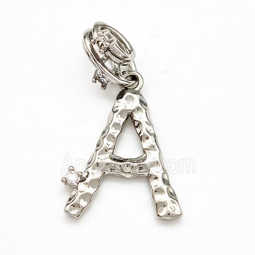 Copper Letter-A Pendant Pave Zircon Platinum Plated