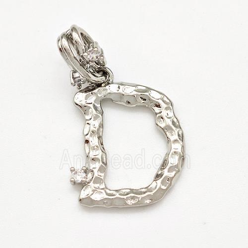 Copper Letter-D Pendant Pave Zircon Platinum Plated