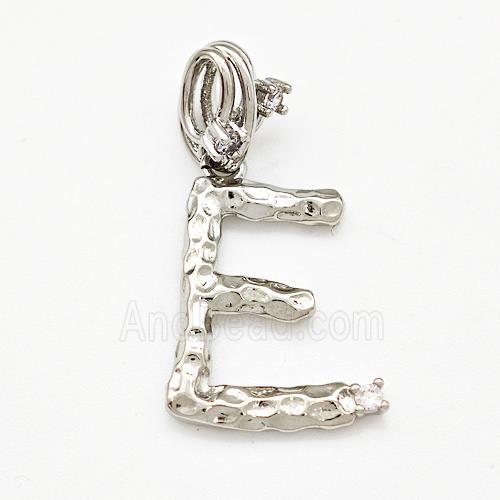 Copper Letter-E Pendant Pave Zircon Platinum Plated