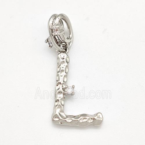 Copper Letter-L Pendant Pave Zircon Platinum Plated