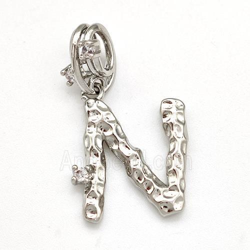 Copper Letter-N Pendant Pave Zircon Platinum Plated
