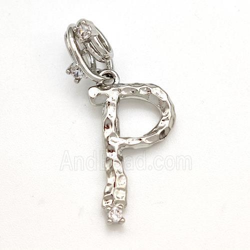 Copper Letter-P Pendant Pave Zircon Platinum Plated