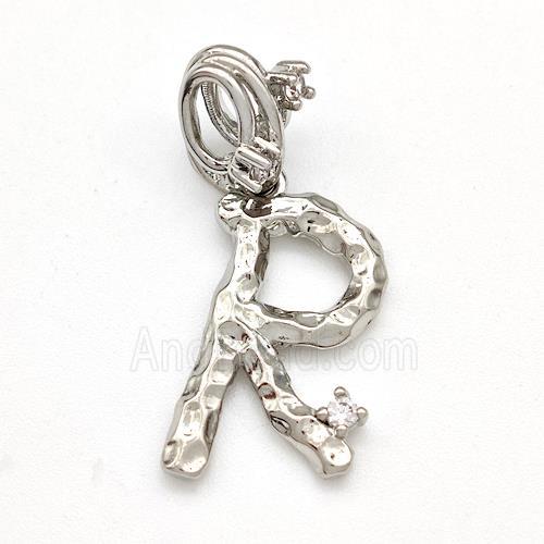 Copper Letter-R Pendant Pave Zircon Platinum Plated