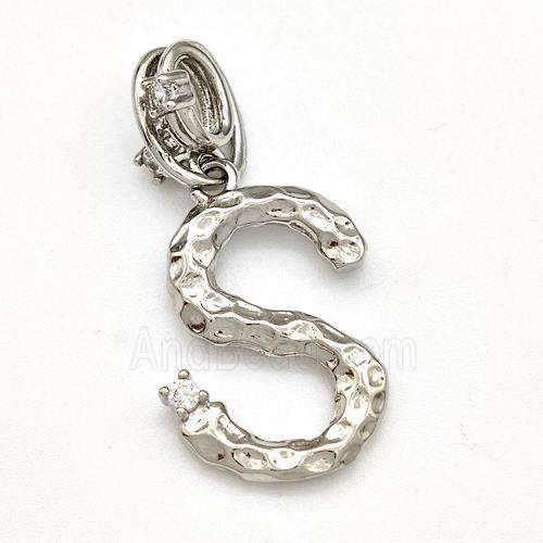 Copper Letter-S Pendant Pave Zircon Platinum Plated