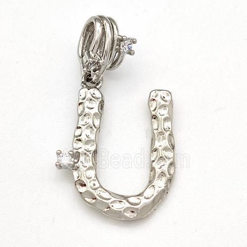 Copper Letter-U Pendant Pave Zircon Platinum Plated