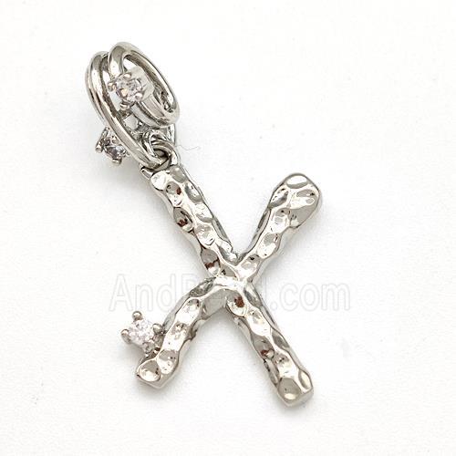 Copper Letter-X Pendant Pave Zircon Platinum Plated