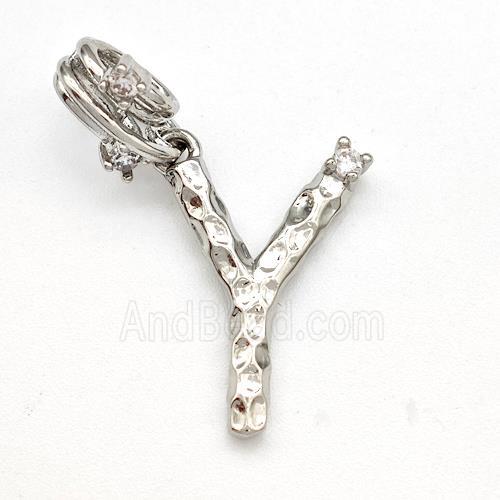 Copper Letter-Y Pendant Pave Zircon Platinum Plated