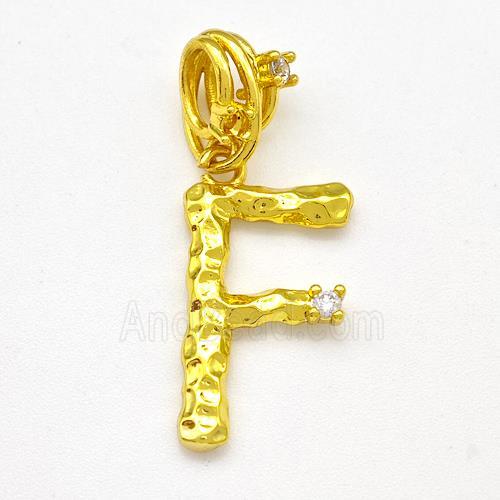 Copper Letter-F Pendant Pave Zircon Gold Plated