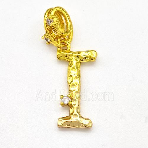 Copper Letter-I Pendant Pave Zircon Gold Plated