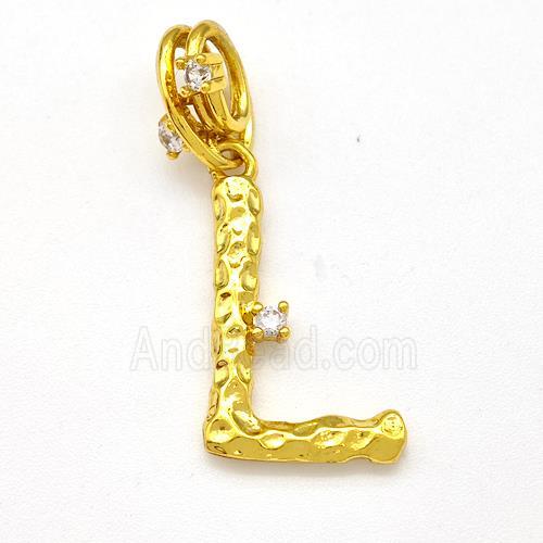 Copper Letter-L Pendant Pave Zircon Gold Plated