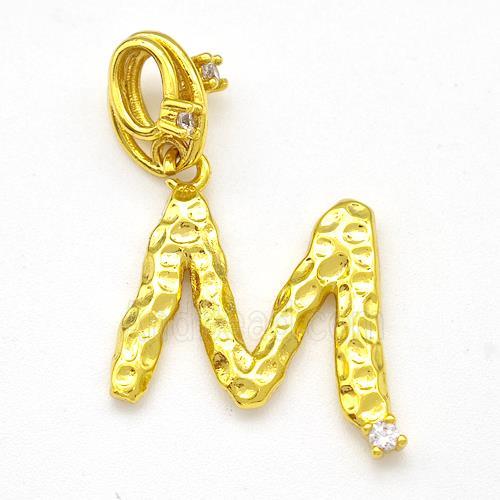 Copper Letter-M Pendant Pave Zircon Gold Plated