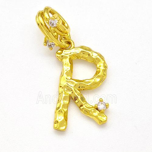 Copper Letter-R Pendant Pave Zircon Gold Plated