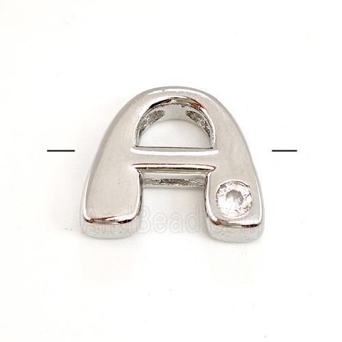 Copper Letter-A Beads Pave Zircon Platinum Plated