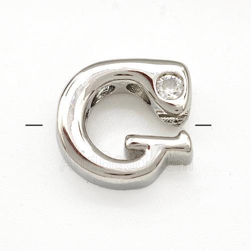 Copper Letter-G Beads Pave Zircon Platinum Plated